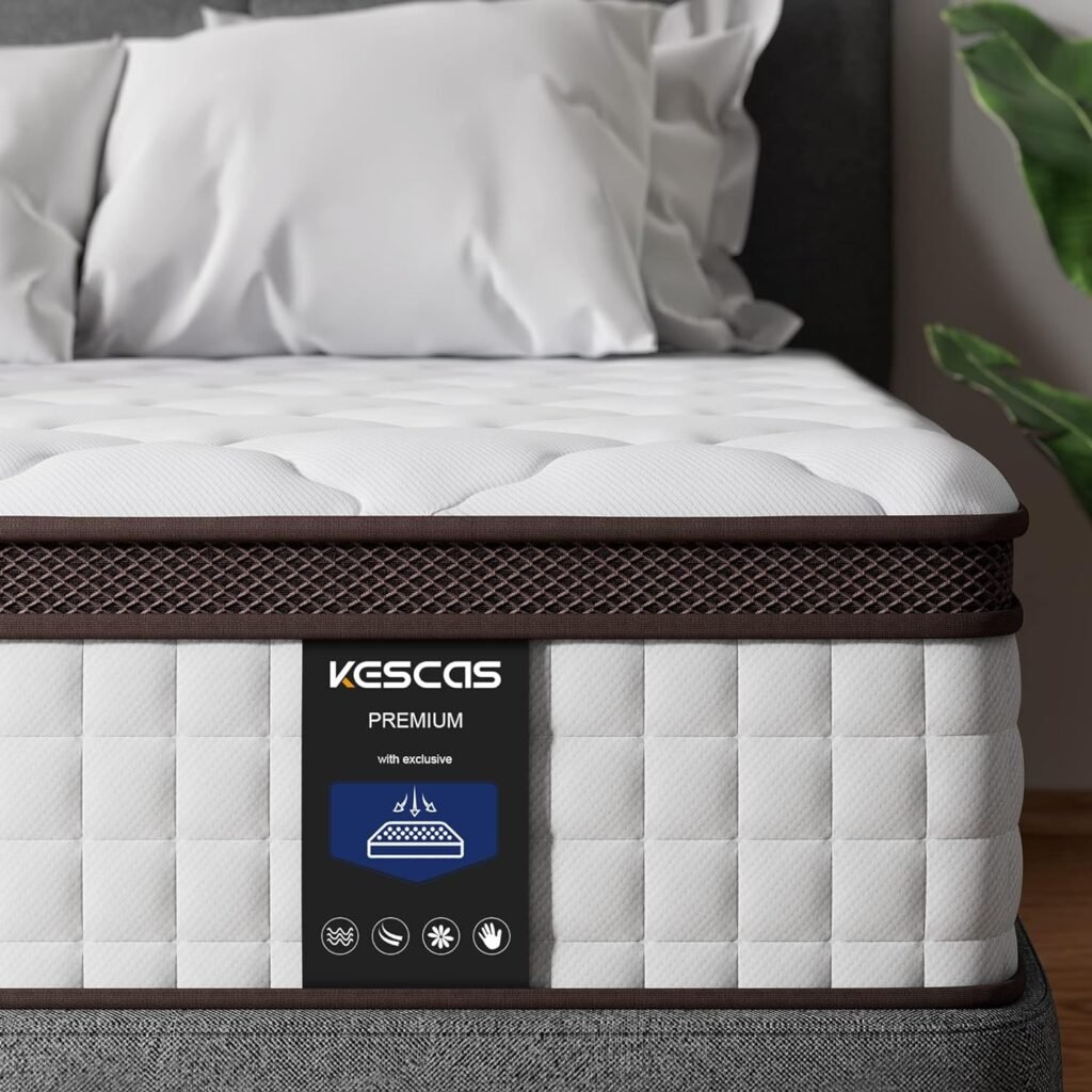 Kescas Full Mattress,12 Inch Hybrid Mattress with Heavier Coils Memory Foam,Ergonomic Design for Pressure Relief,Medium Firm Feel,Made in North America