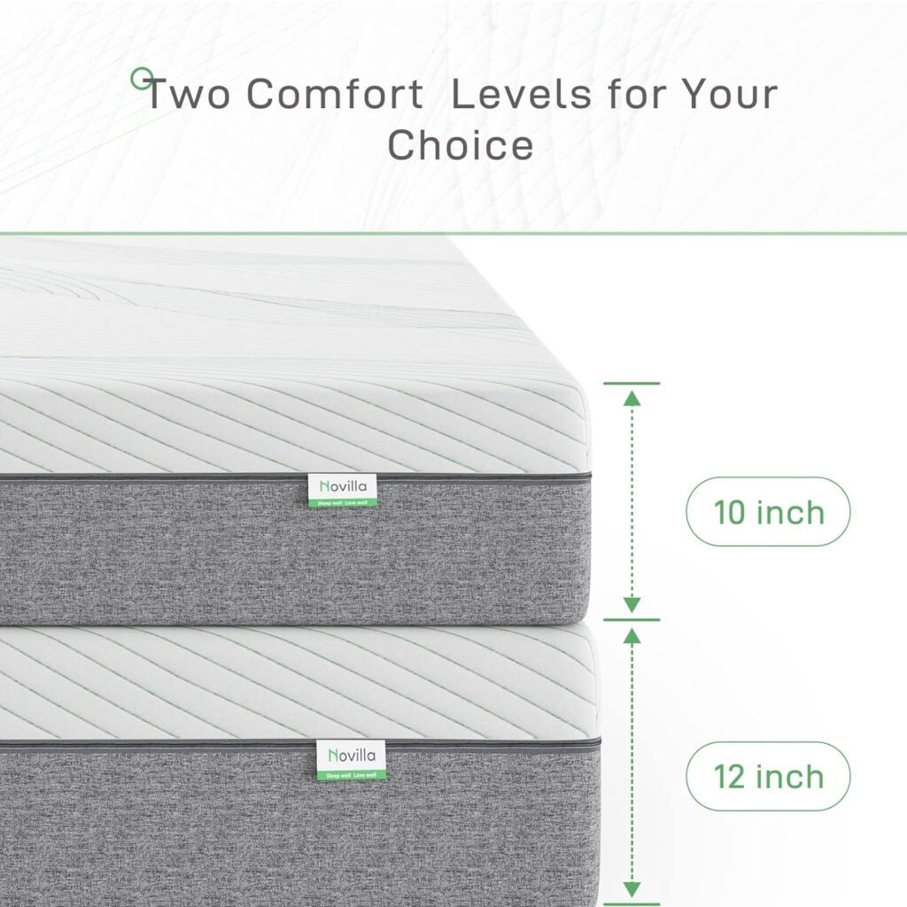 Novilla Queen Size Mattress, 12-Inch Gel Memory Foam Mattress for Cool Sleep, Pressure Relieving, Matrress-in-a-Box, CertiPUR-US Certified, Medium Plush