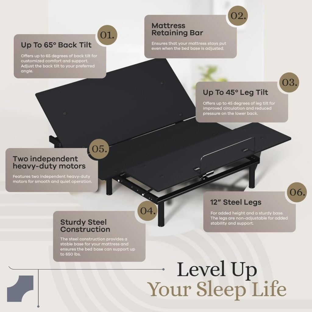 Sven  Son Essential Adjustable Bed Base (Frame Only), Easy Assembly, Head and Foot Lift, Memory Positions, Zero Gravity, Wireless Remote - Twin XL