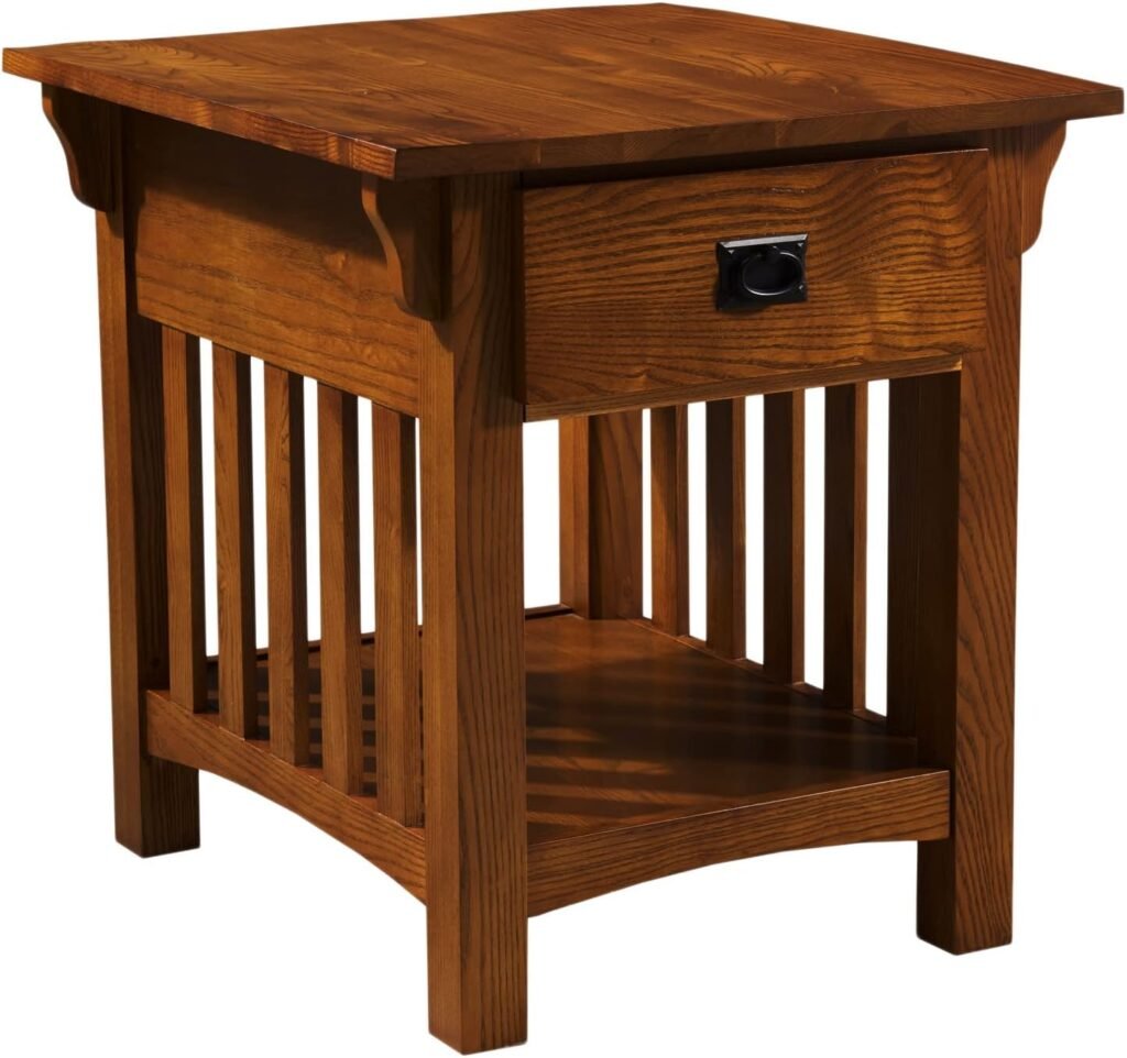 Leick Home 8222-SC Mission Impeccable Secret Compartment, Locking Drawer Nightstand Side Table, Medium Oak