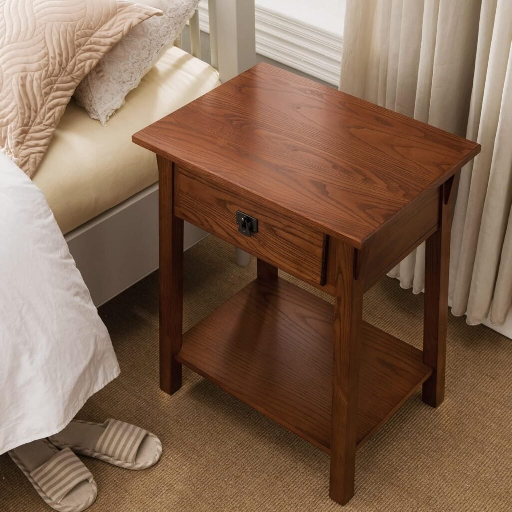 Leick Home 8222-SC Mission Impeccable Secret Compartment, Locking Drawer Nightstand Side Table, Medium Oak