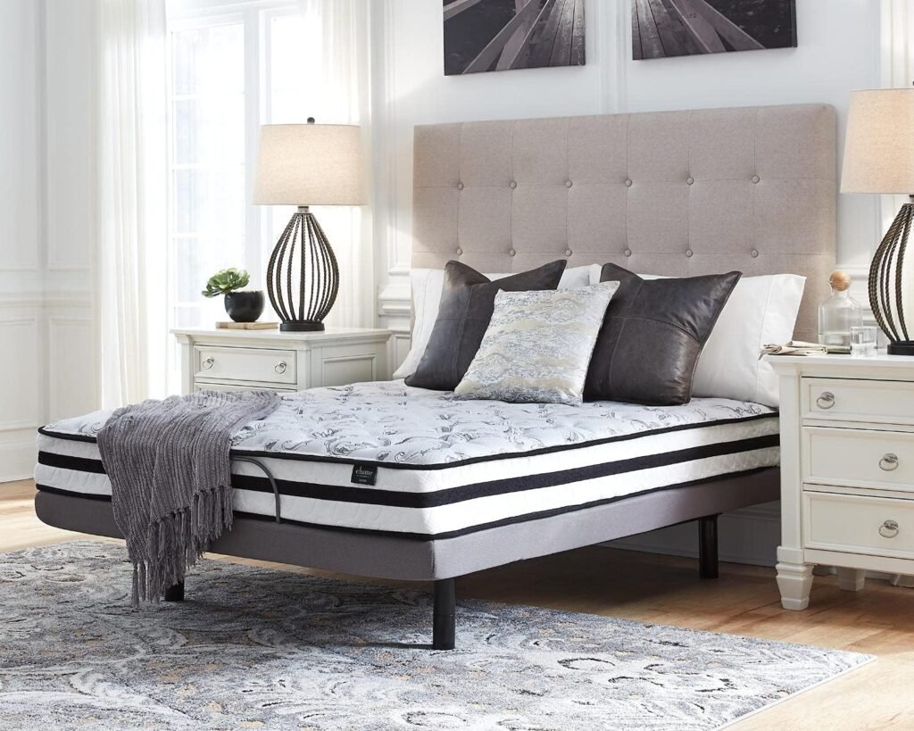 Signature Design by Ashley Chime 10 Inch Medium Firm Hybrid Mattress, CertiPUR-US Certified Foam, Queen, White