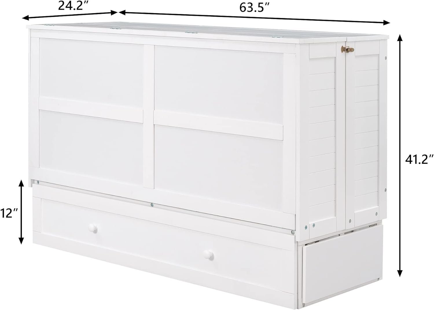 Harper  Bright Designs Queen Size Mobile Murphy Bed with Drawer and Little Shelves on Each Side, Wood Queen Size Bed Frame, White