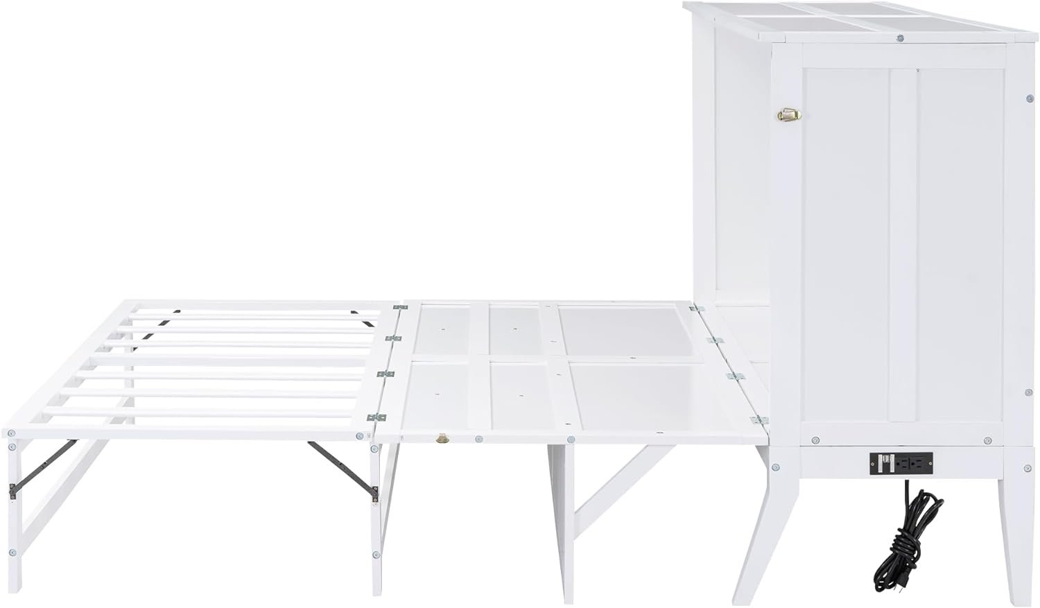 Harper  Bright Designs Queen Size Murphy Bed, Queen Murphy Cabinet Bed with Built-in Charging Station and a Shelf, White