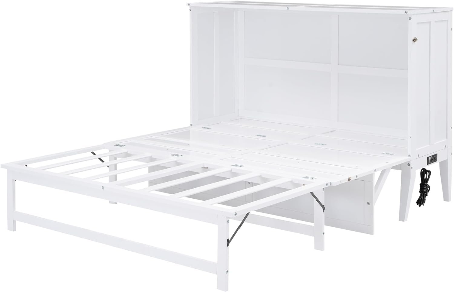 Harper  Bright Designs Queen Size Murphy Bed, Queen Murphy Cabinet Bed with Built-in Charging Station and a Shelf, White