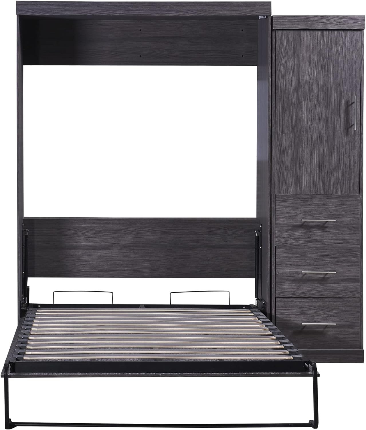 CKLMMC Queen Size Murphy Bed with USB Port and Removable Shelves on Each Side, Solid Wood Muti-Functional Cube Cabinet Bed for Home Office (White/W1)