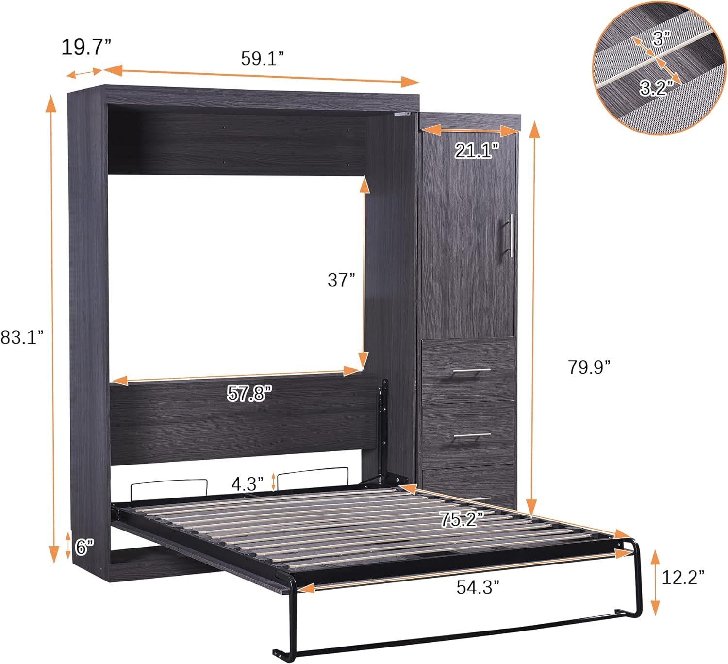 CKLMMC Queen Size Murphy Bed with USB Port and Removable Shelves on Each Side, Solid Wood Muti-Functional Cube Cabinet Bed for Home Office (White/W1)