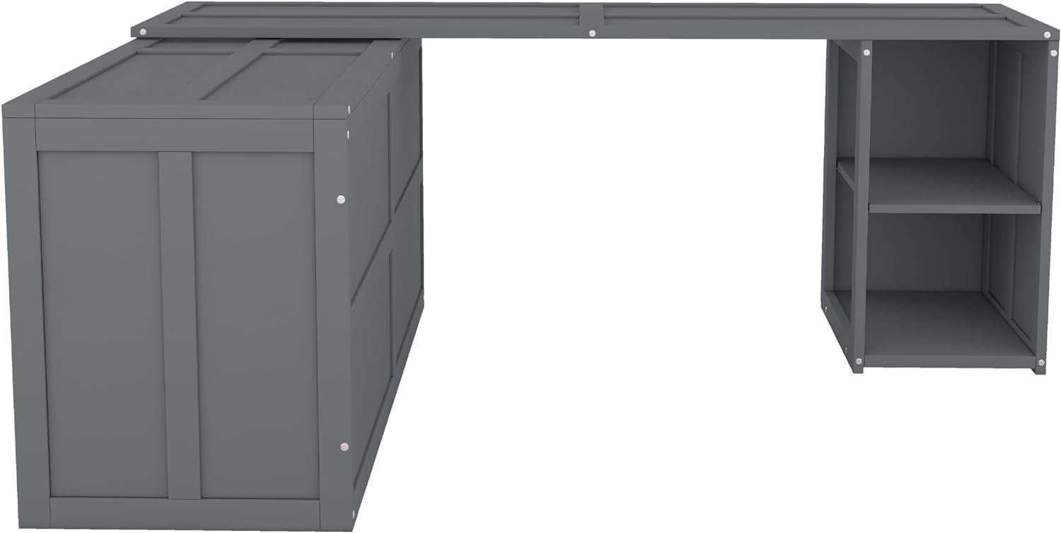 Harper  Bright Designs Modern Murphy Bed with Rotable Desk, Easy Fold Wood Murphy Bed Queen, Space-Saving Murphy Bed Cabinet for Guest Room Home Office, Grey