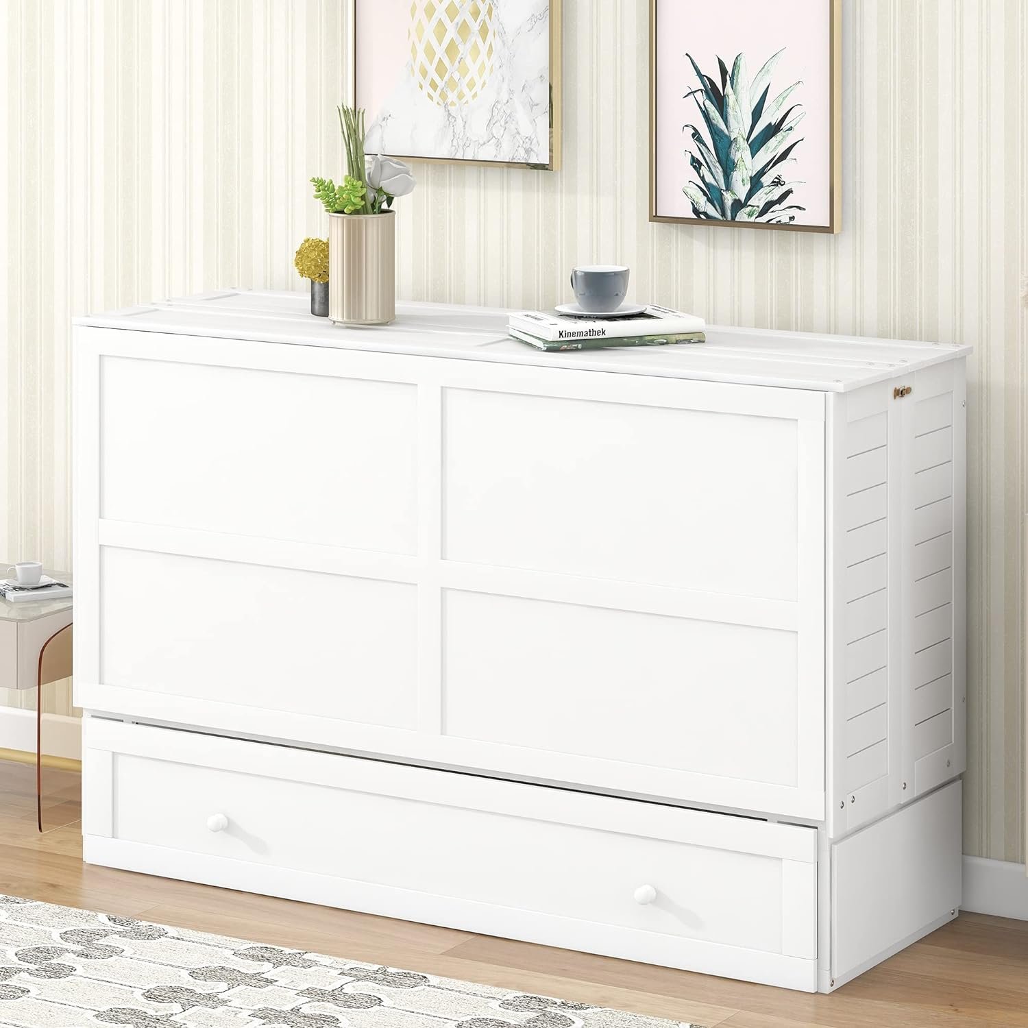 Murphy Bed Chest Queen Size, JULLYFOX Space Saving Platform Bed Queen Size with Storage Drawers Underneath 400 lbs Heavy Duty
