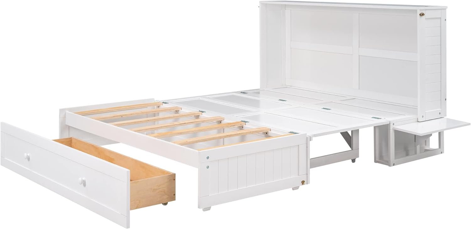 Murphy Bed Chest Queen Size, JULLYFOX Space Saving Platform Bed Queen Size with Storage Drawers Underneath 400 lbs Heavy Duty