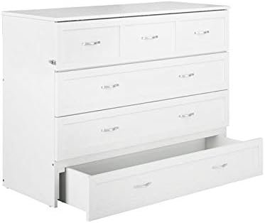 BOWERY HILL Full Size Murphy Bed Chest with Charging Station in White