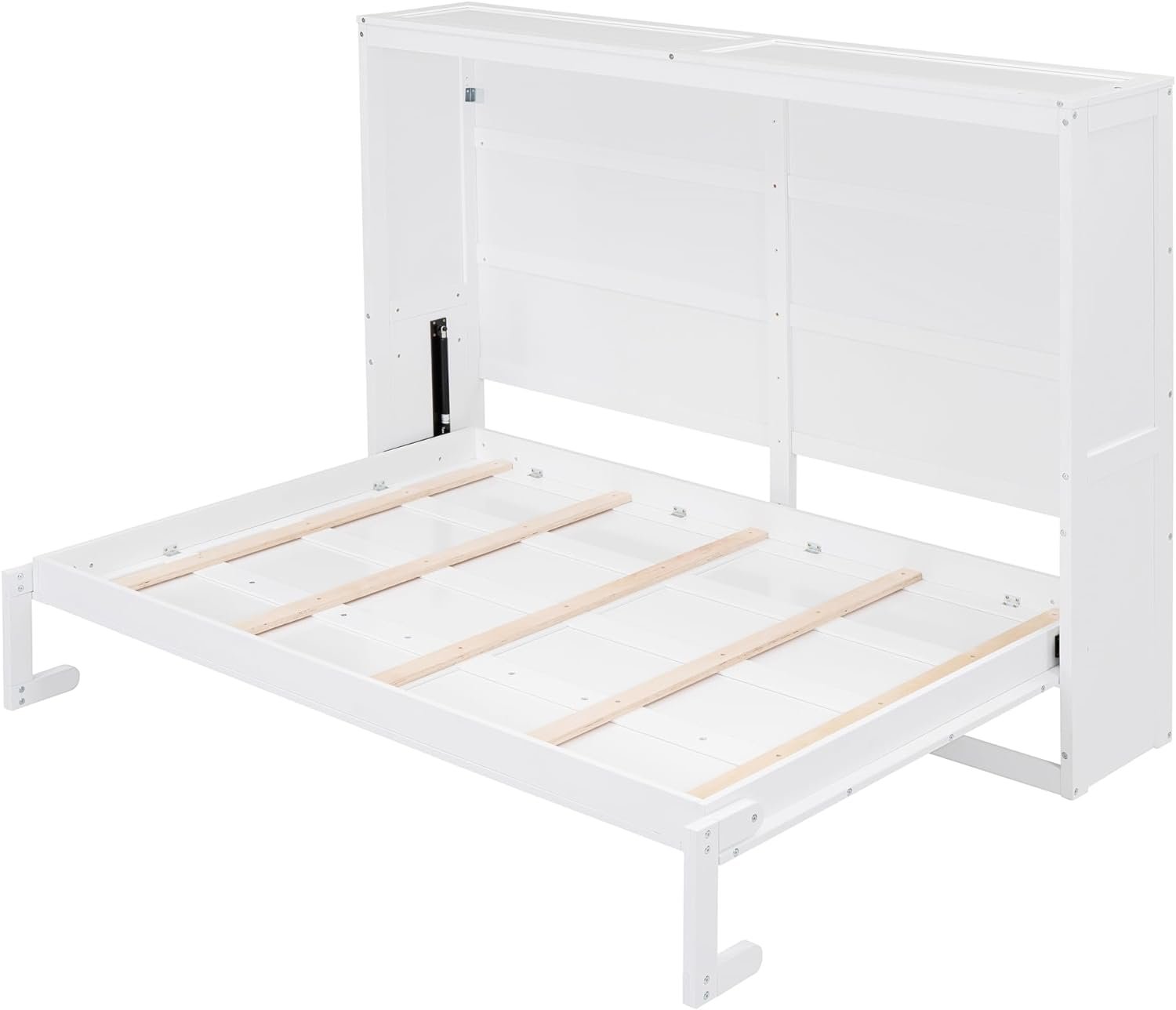 Full Size Murphy Bed with Wooden Slat Support, Foldable Wall Bedframe for Kids, Teens, Adults, Space-Saving, No Box Spring Needed, White