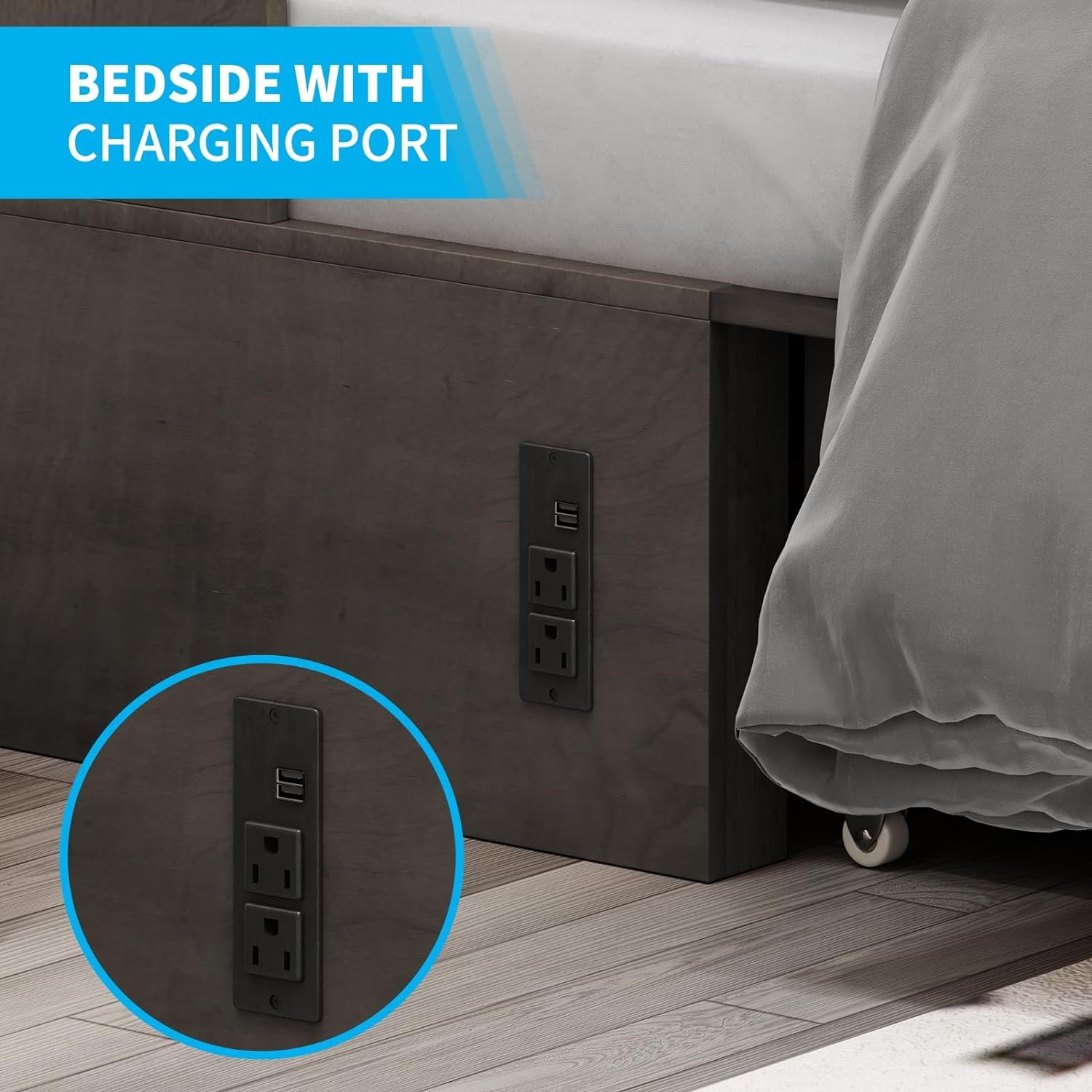 Murphy Cabinet Bed Queen with Mattress, Murphy Cube Chest Bed with USB Charging Station and Large Storage Drawer, Space-Saving Murphy Bed Cabinet for Guest Room, Home, Office, Gray