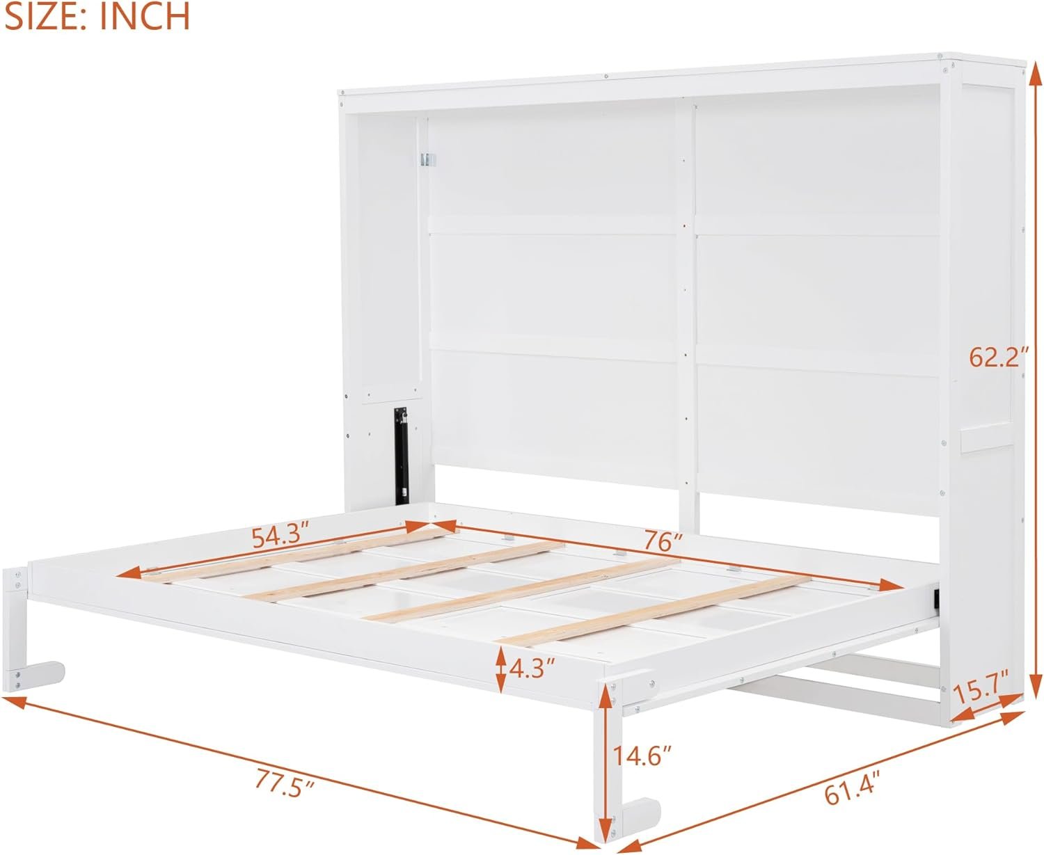 Full Size Mobile Murphy Bed Wall Bed Chest, Foldable Platform Bed Folded into Cabinet, Wood Wall Bed Murphy Bed Frame, Bedroom Furniture Versatile Cabinet Bed Folding Bed (White)