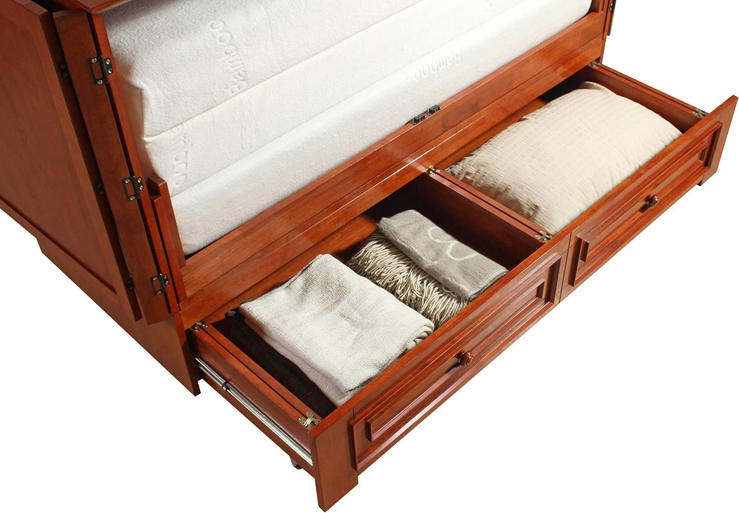 Mega Solutions Emurphybed Paradiseo Murphy Cabinet Chest Bed with Charging Station 6 Inch, Queen (Cherry)