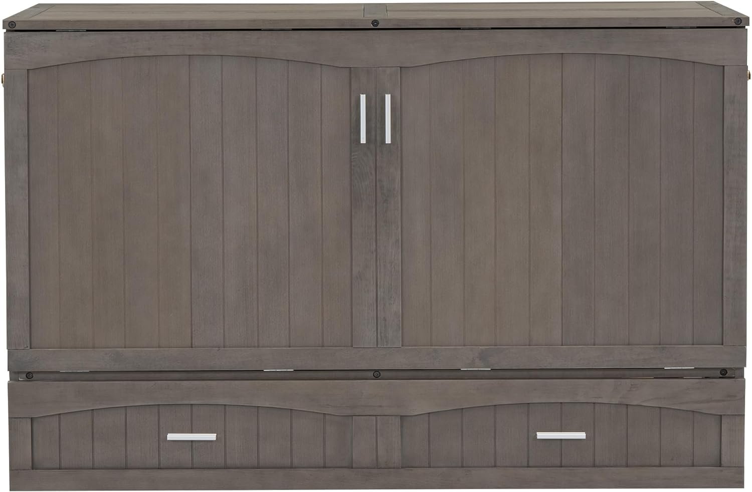 Queen Size Murphy Bed with Built-in Charging Station, Multifunctional Bed Frame with Large Drawer, Fold Out Couch Bed, Antique Grey
