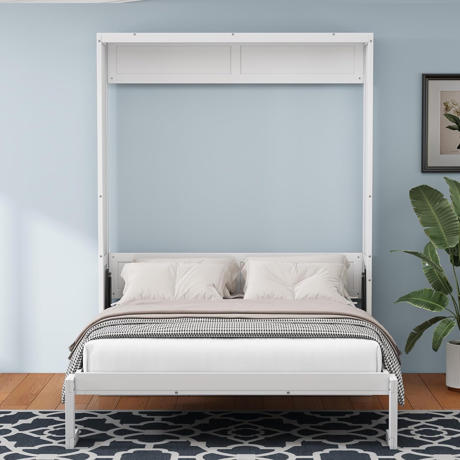 61.5-inch Full Size Murphy Bed,Full Size Folding Wall Bed Cabinet Bed with Desk Combo,Perfect for Guest Room,Study,Office,White