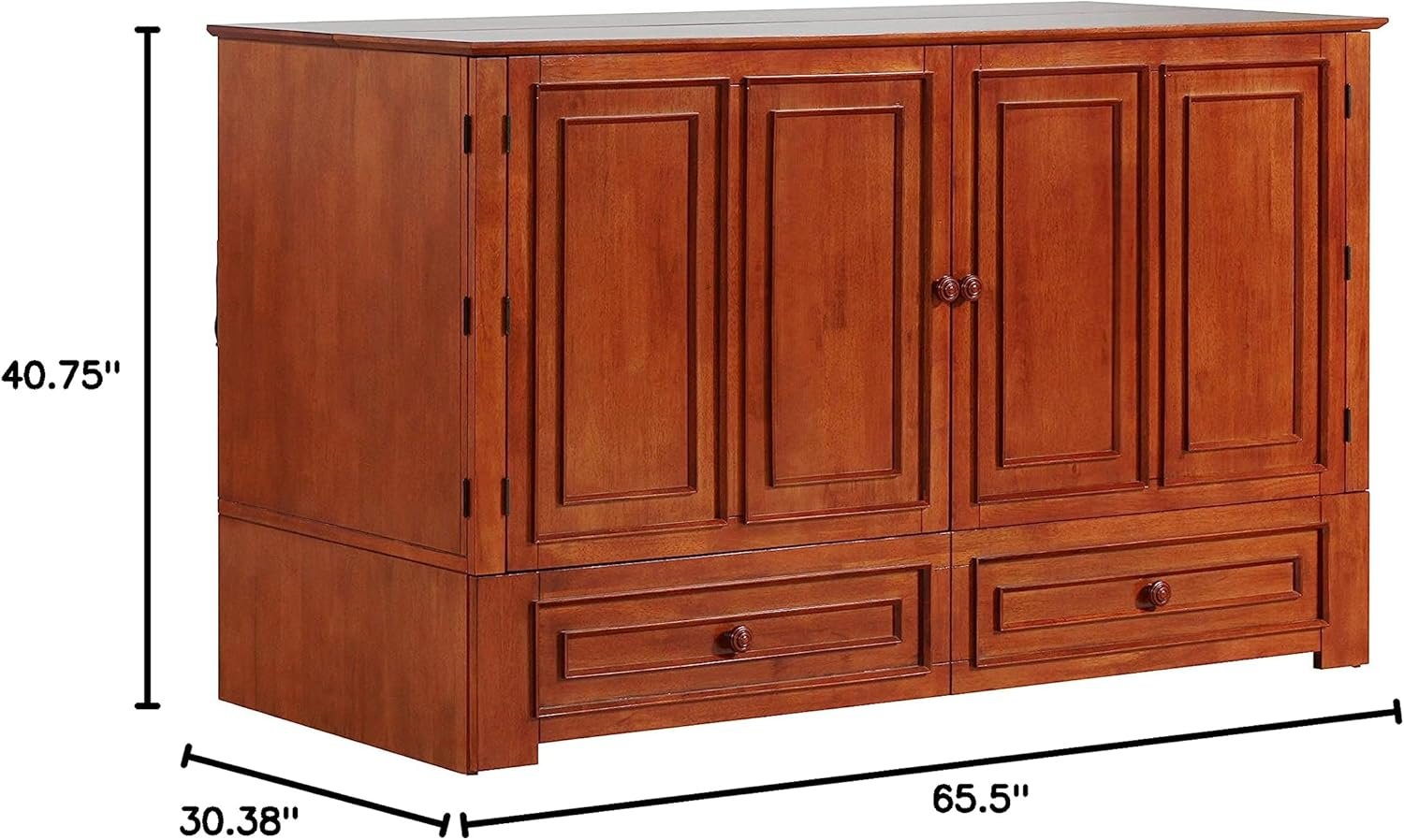 Emurphybed Paradiseo Murphy Cabinet Chest Bed with Charging Station 8 Inch, Queen (Cherry)
