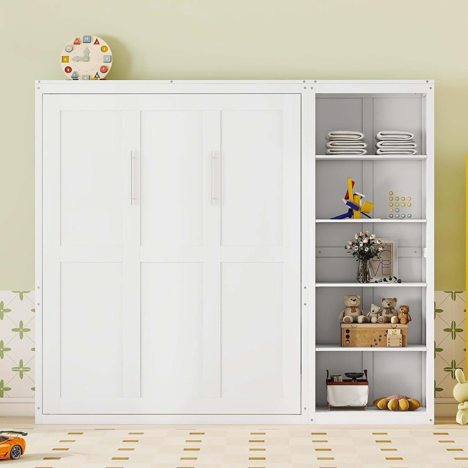 Harper  Bright Designs Twin Murphy Bed with Wardrobe, Storage Shelves and Drawers, Built-in Table, Space-Saving Murphy Bed Cabinet for Guest Room Home Office (White)