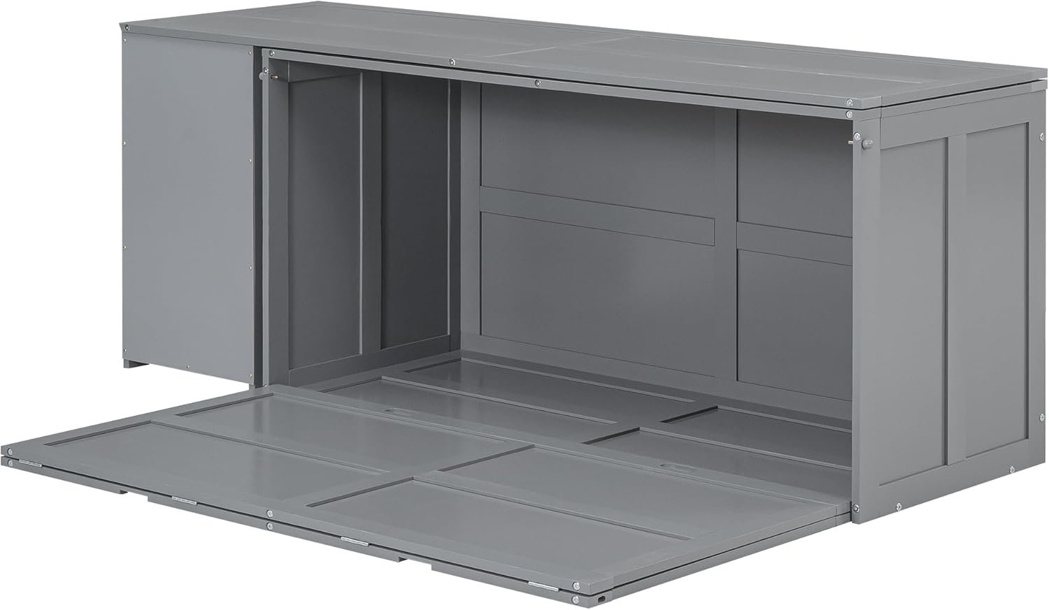 Murphy Cube Queen Cabinet Bed with Rotable Desk and Storage Shelves, Wood Foldable Floor Queen Size Bed Frame for Home Office Studio, Gray