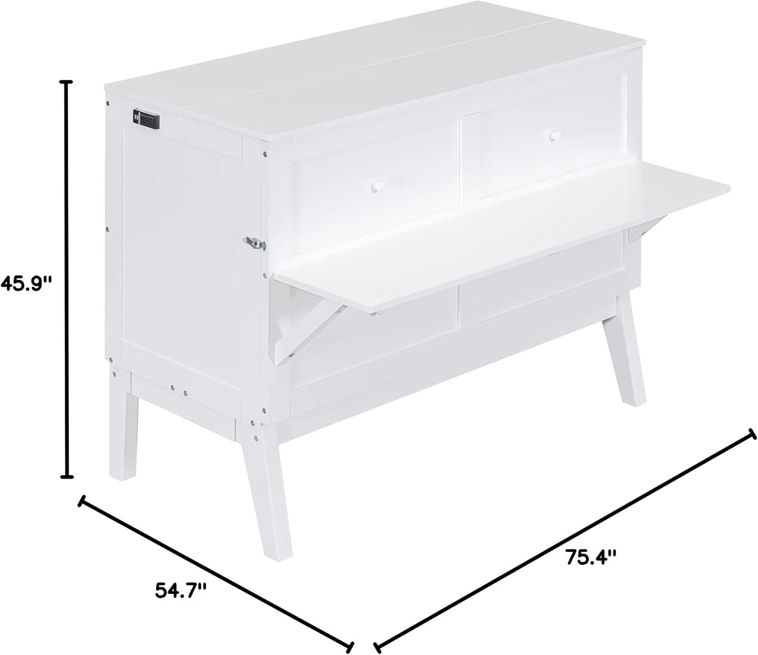 ATY Full Size Murphy Bed with Removable Shelves on Each Side, Wood Platform Bedframe w/USB Port, Can Change into Cabinet, Save Space Design, for Bedroom, Apartments. Studio, No Spring Needed, White