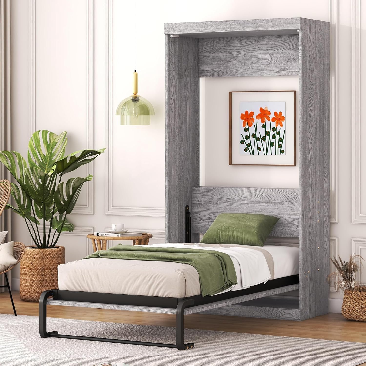 Harper  Bright Designs Twin Size Murphy Bed Frame, Modern Wall Bed Can Be Folded into a Cabinet, Twin Murphy Bed Frame for Bedroom, Living Room or Home Office (Twin, Gray)