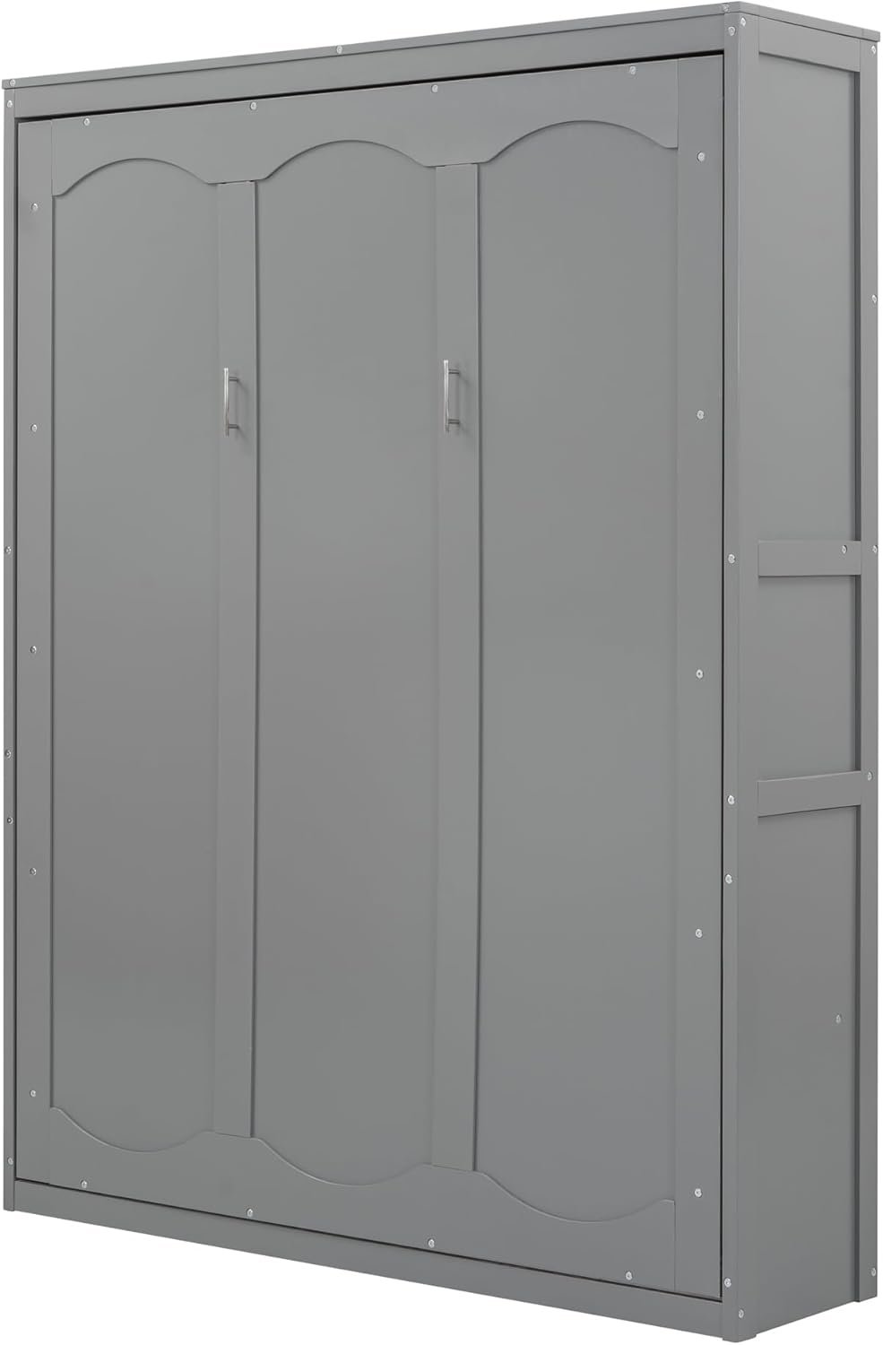 P PURLOVE Queen Murphy Bed, Wood Murphy Bed with USB Port and Large Drawer, Murphy Bed Frame with Slatted, No Box Spring Needed (Gray)