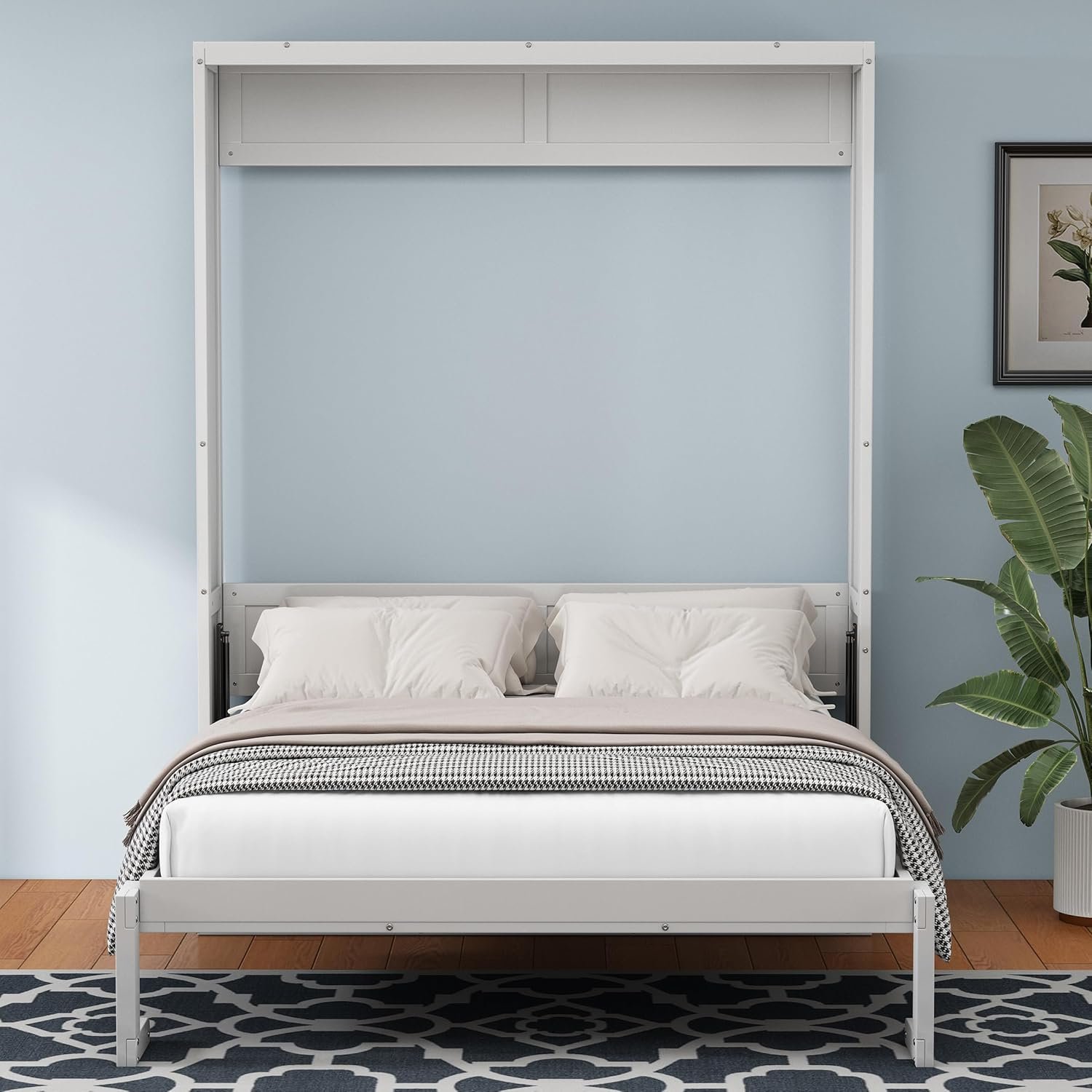 ERYE Queen Size Murphy Bed with Desk Combo, 61.5-inch Beds Foldable Wall Bedframe Perfect for Guest Room, Study, Office, Compact Living Space