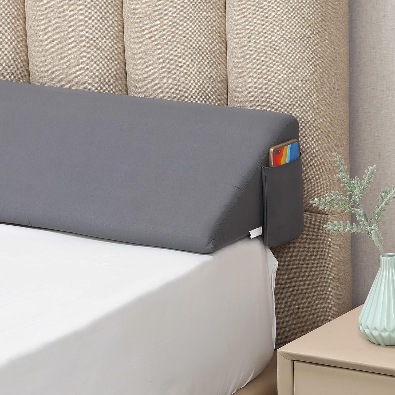 Vekkia King Bed Wedge Pillow for Headboard Gap/Bed Mattress Gap Filler Wedge,Bed Gap Filler Close Gap (0-6),Stop Pillow Falling Down-Gray(76x10x6)