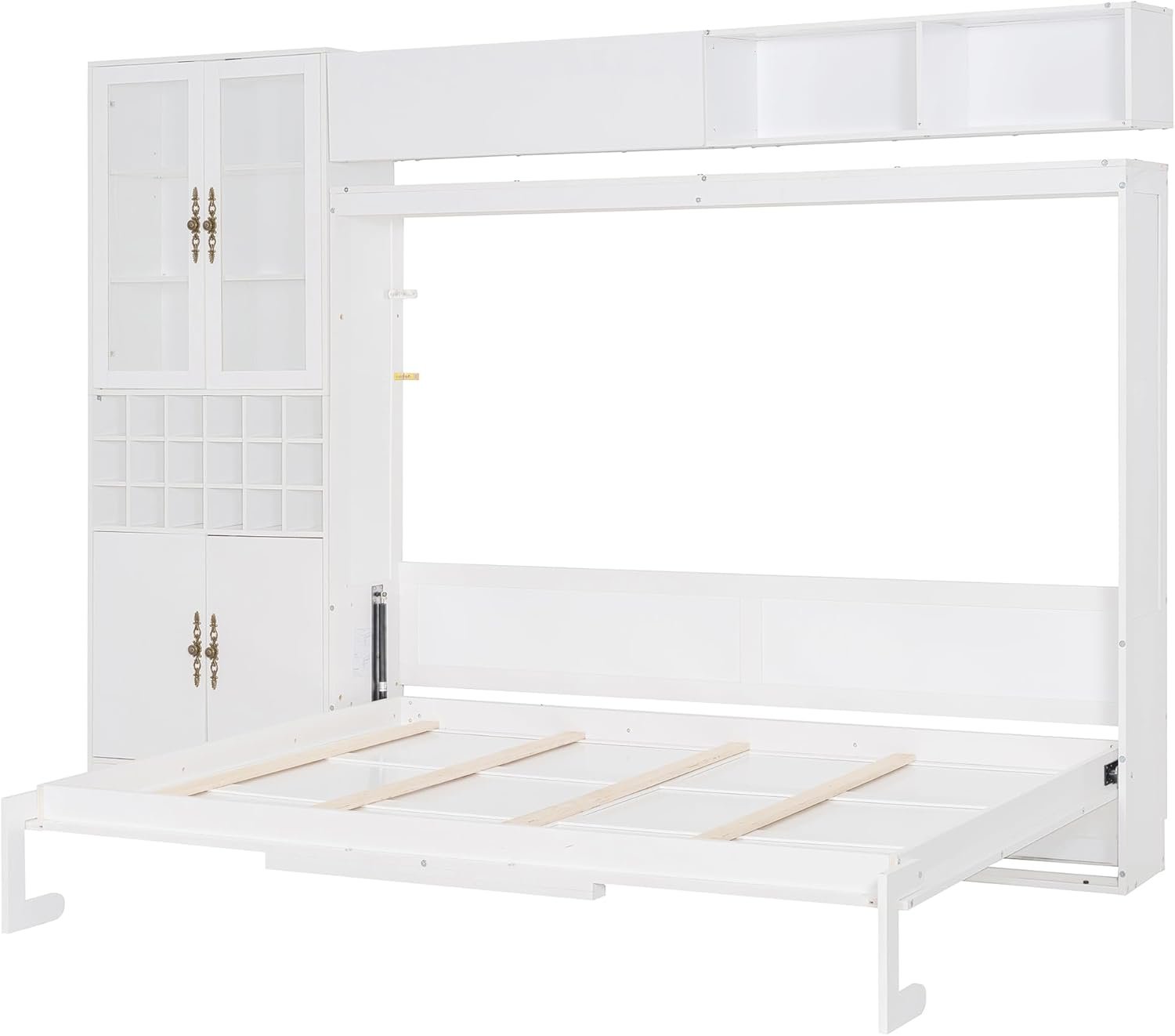 Harper  Bright Designs Queen Size Murphy Bed, Wood Queen Wall Bed with Sofa and Shelves, White