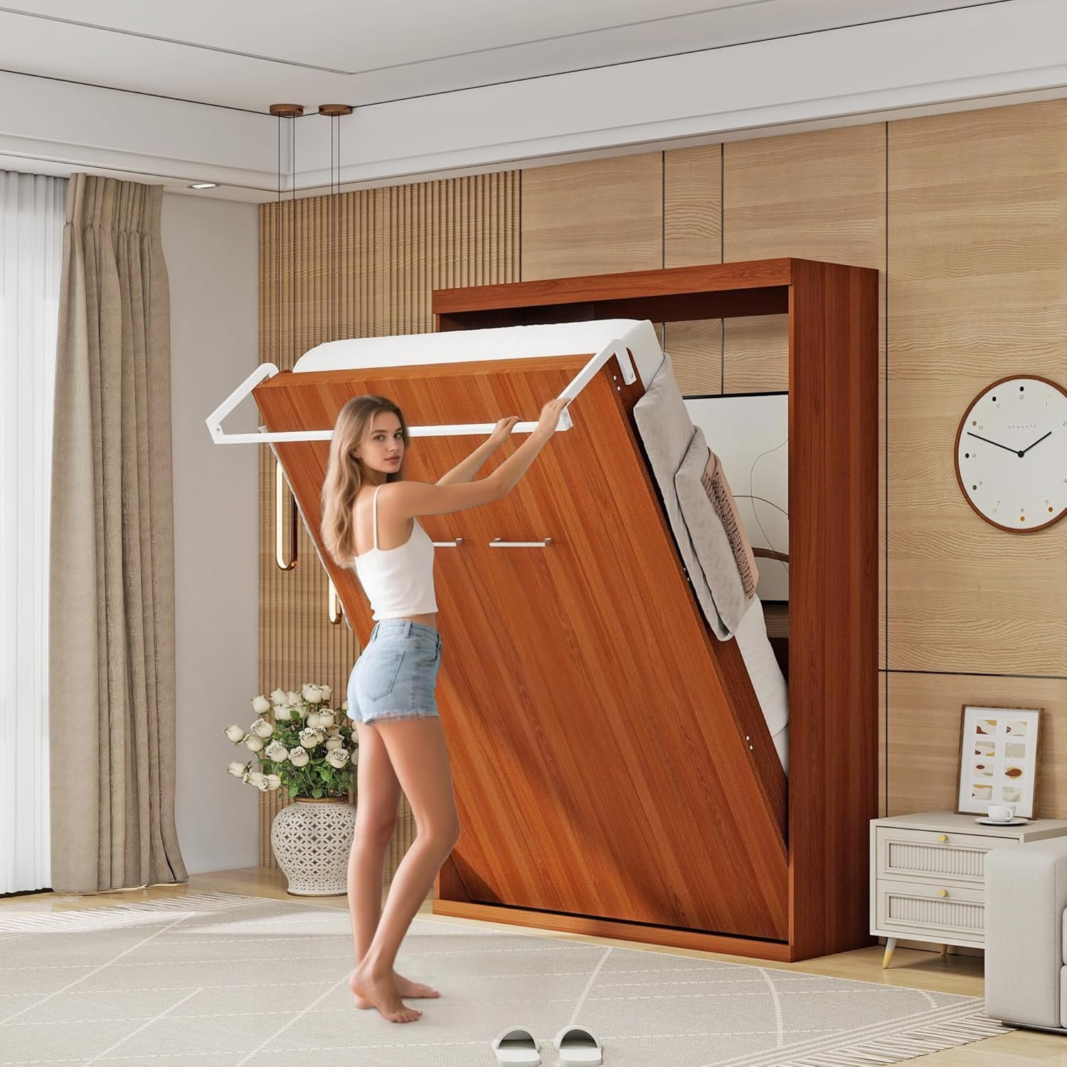 Murphy Bed Full - Space Saving, Convertible Full Murphy Bed Hidden Bed for Guest Rooms, Home Offices, Studio Apartments, Dorms - Easy Pull-Out Mechanism. (Brown)