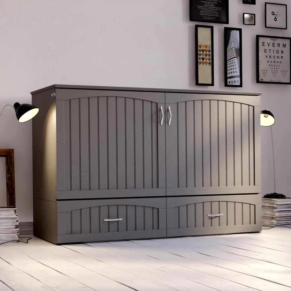 AFI, Southampton Murphy Bed Chest Queen with 6 Mattress, Storage Drawer  Built-in USB Charger, Grey