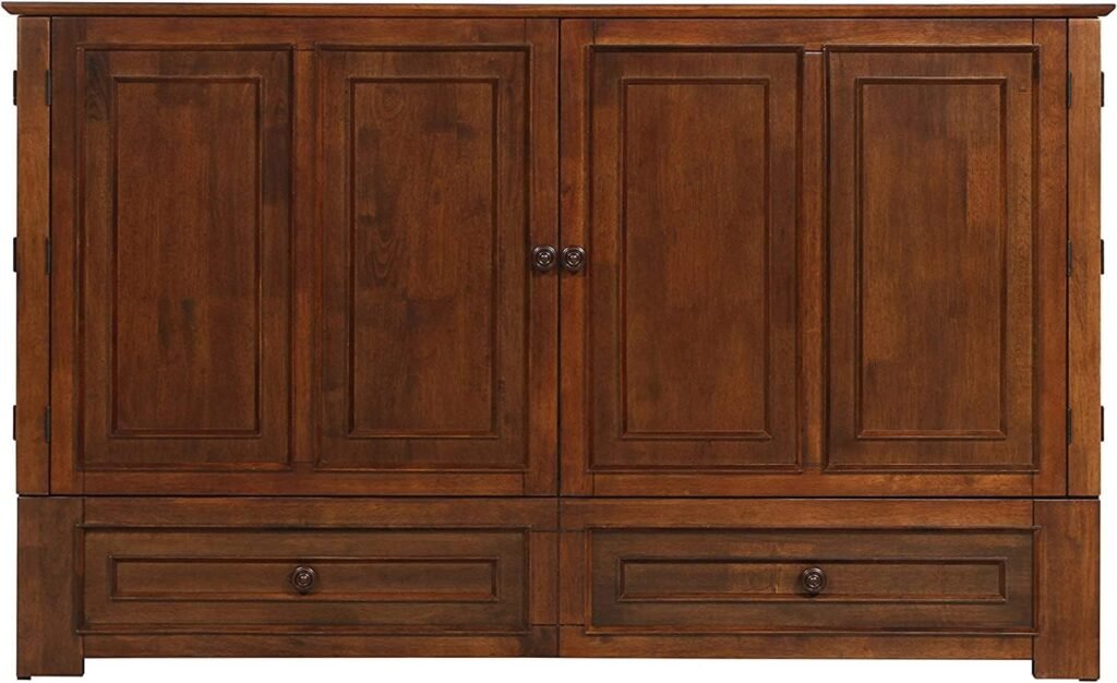 Emurphybed Paradiseo Murphy Cabinet Chest Bed with Charging Station 8 Inch, Queen (Tobacco)