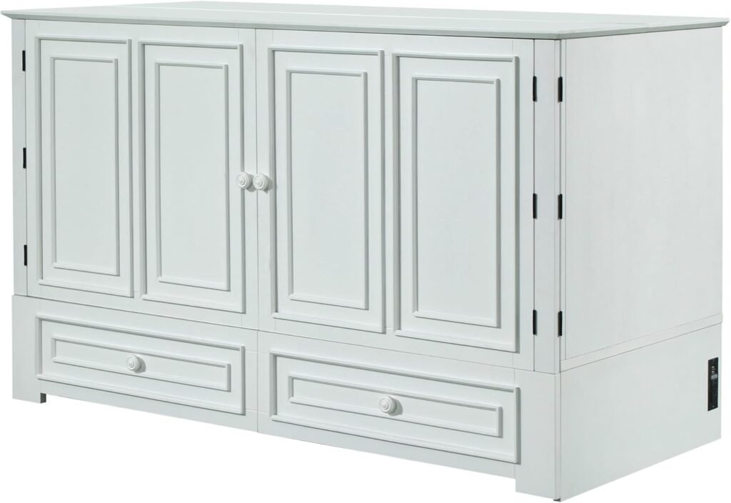 Emurphybed Paradiseo Murphy Cabinet Chest Bed with Charging Station 8 Inch, Queen (Tobacco)