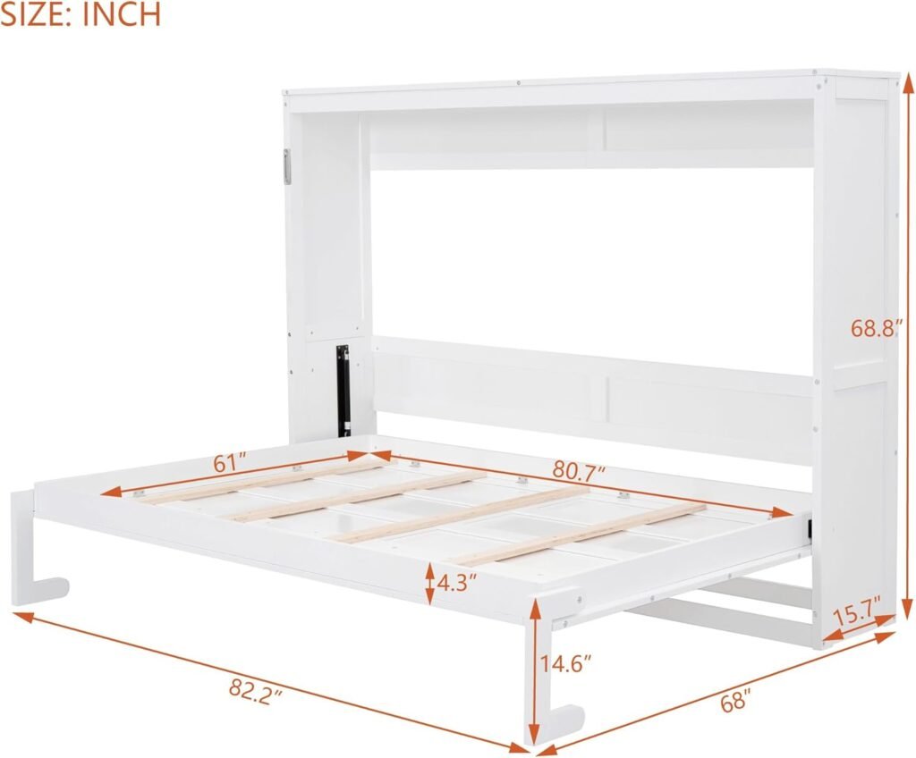 Merax Modern Farmhouse Solid Wood Murphy Cabinet Bed, No Box Spring Needed/Easy Assemble/Queen,White