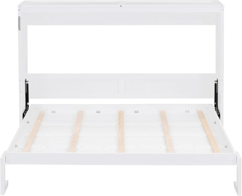 Merax Modern Farmhouse Solid Wood Murphy Cabinet Bed, No Box Spring Needed/Easy Assemble/Queen,White