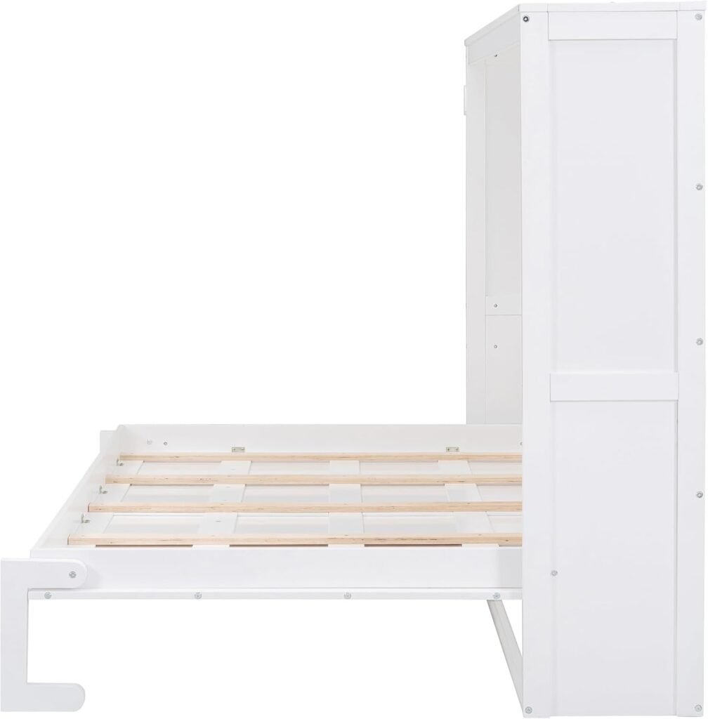 Merax Modern Farmhouse Solid Wood Murphy Cabinet Bed, No Box Spring Needed/Easy Assemble/Queen,White