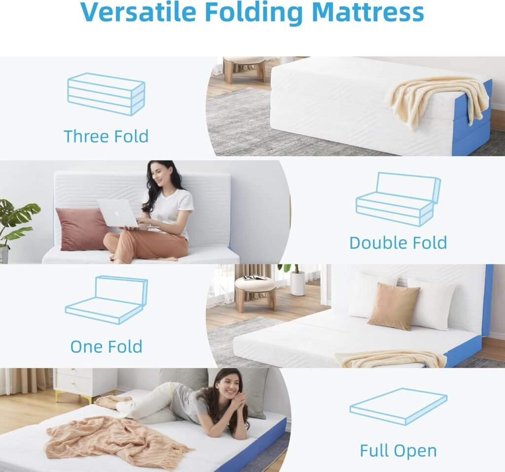 6 Inch Queen Trifold Mattress,Storage Bag Equipped with Wheels,Gel Memory Foam Mattress,Washable Cover,Foldable Floor Mat for Guest,RV,Portable(80“x 60“x 6“)