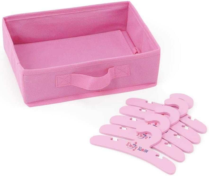 Emily Rose 18 Doll Furniture Murphy Bed  Closet Set with 5 Hangers, Storage Bin  4-Piece Bedding - Space-Saving Wooden Doll Bedroom from Trusted USA Woman-Owned Brand, Fits American Girl