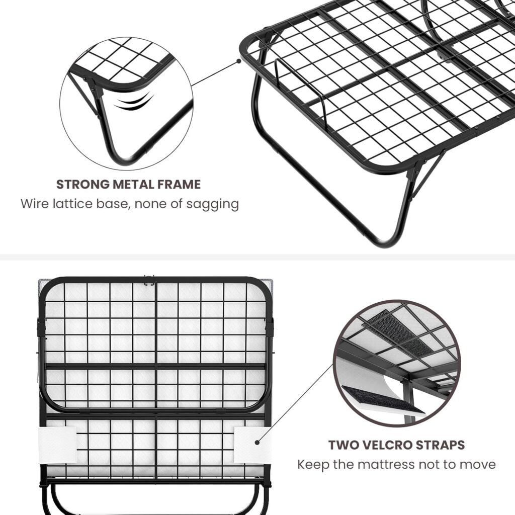 Karcog Rollaway Bed with Mattress for Adults, Folding Bed with Memory Foam Mattress and Sturdy Metal Frame, Cot Size Portable Guest Bed on Wheels with Storage Cover, 75” x 31”