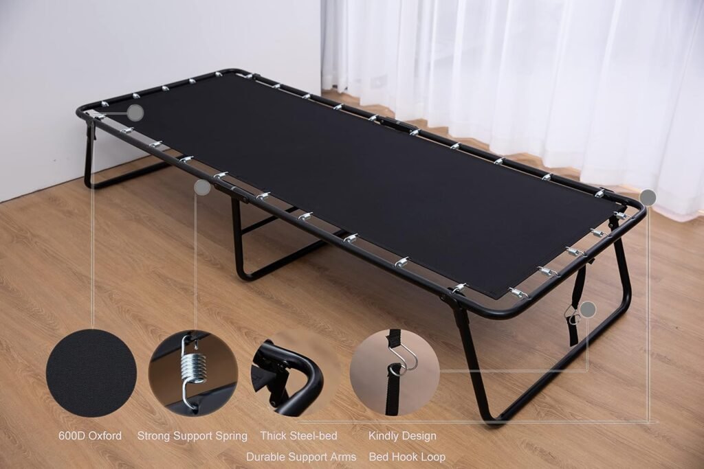 LEISUIT Foldaway Guest Bed Cot - Portable Folding Bed Frame with Thick Memory Foam Mattress for Spare Bedroom  Office