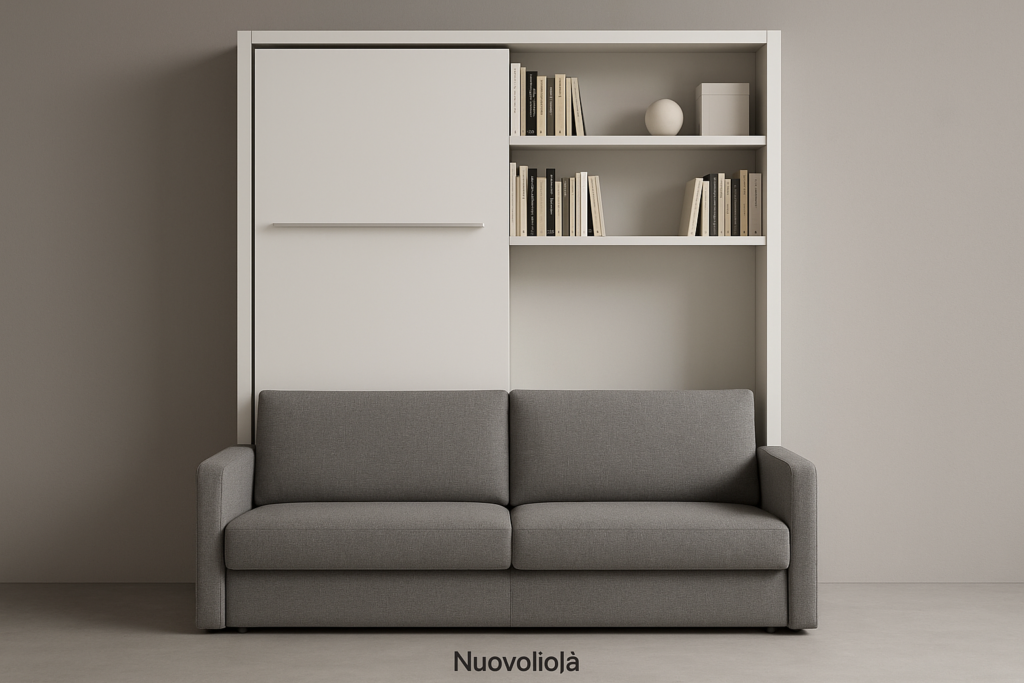 Murphy bed with sofa and bookshelf: Nuovoliolà 10 by Clei