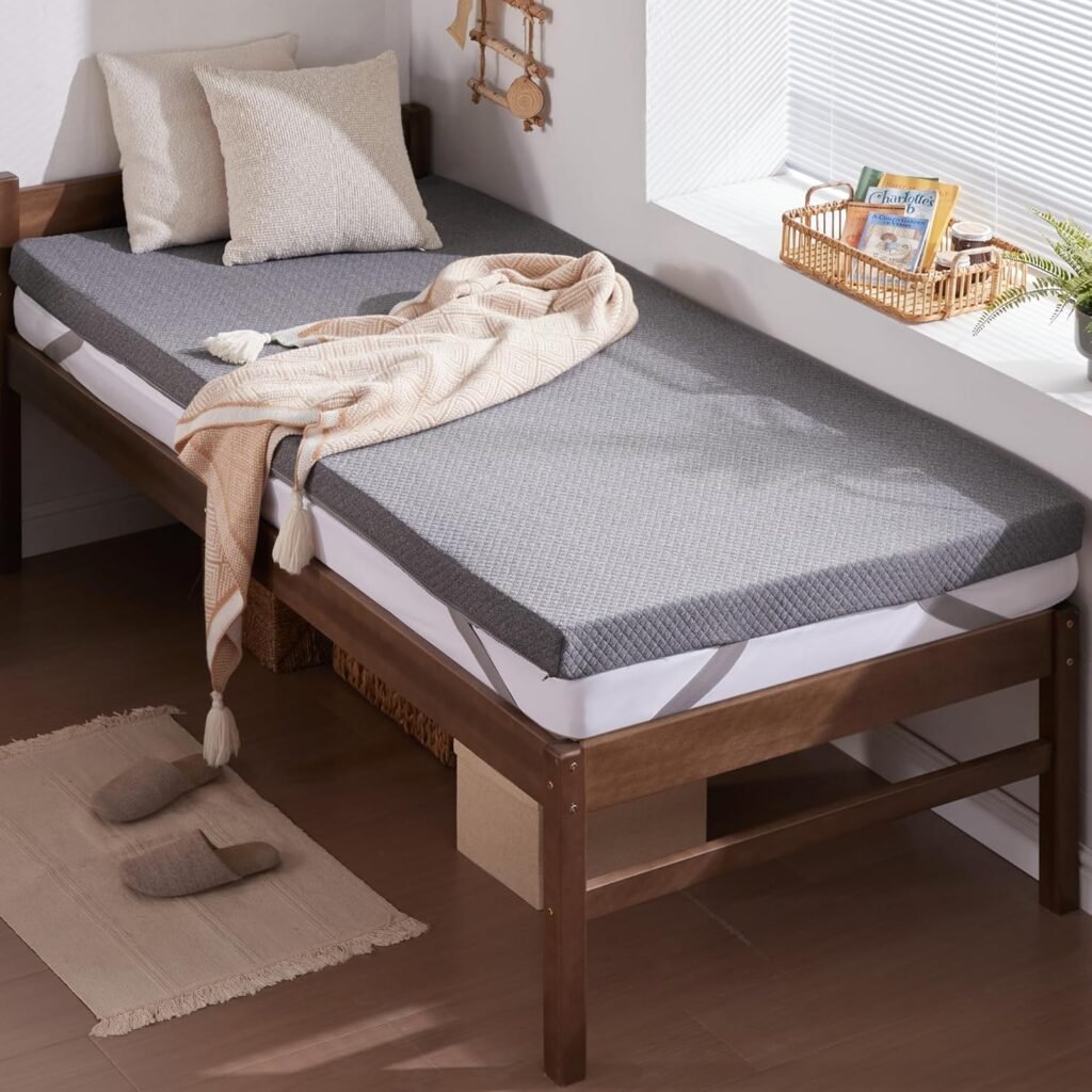 SINWEEK 2 Inch Gel Memory Foam Mattress Topper Twin Size, Ventilated High Density Pad for Back Pain, Bed Topper with Removable Soft Cover, CertiPUR-US Certified
