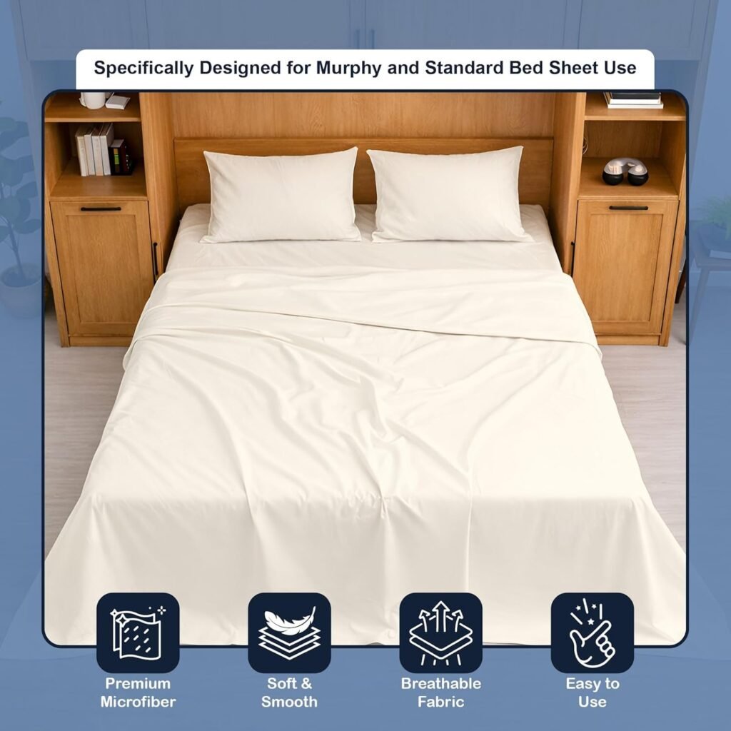 Cottington Lane Murphy Bed Sheets - Full Luxury Bed Linen Set - Microfiber, Ivory, Pc Set with Deep Pockets