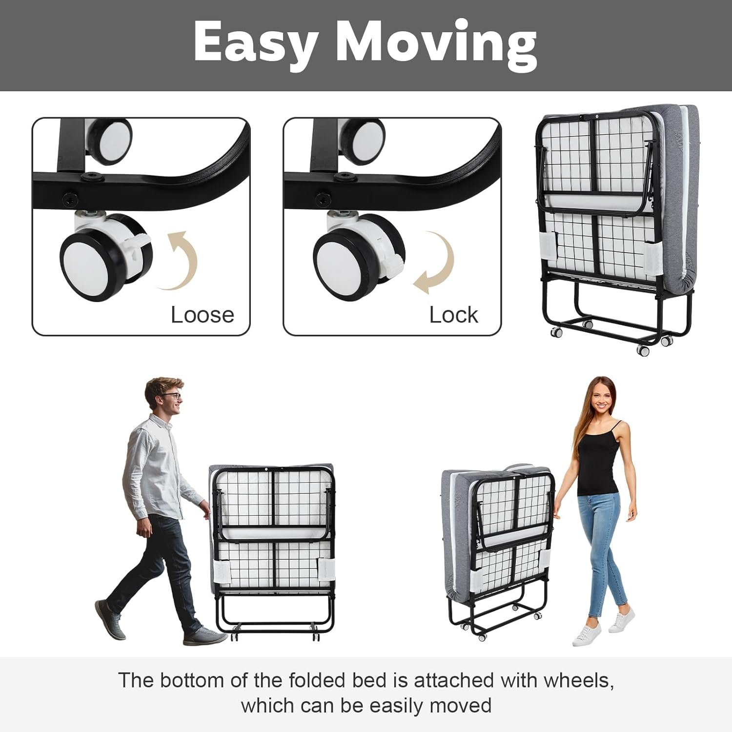 440 Lbs Load-Bearing Folding Bed with Mattress, Portable Bed for Adults with Memory Foam Mattress and Metal Frame, Guest Bed Suitable for Living Room, Office, x 31