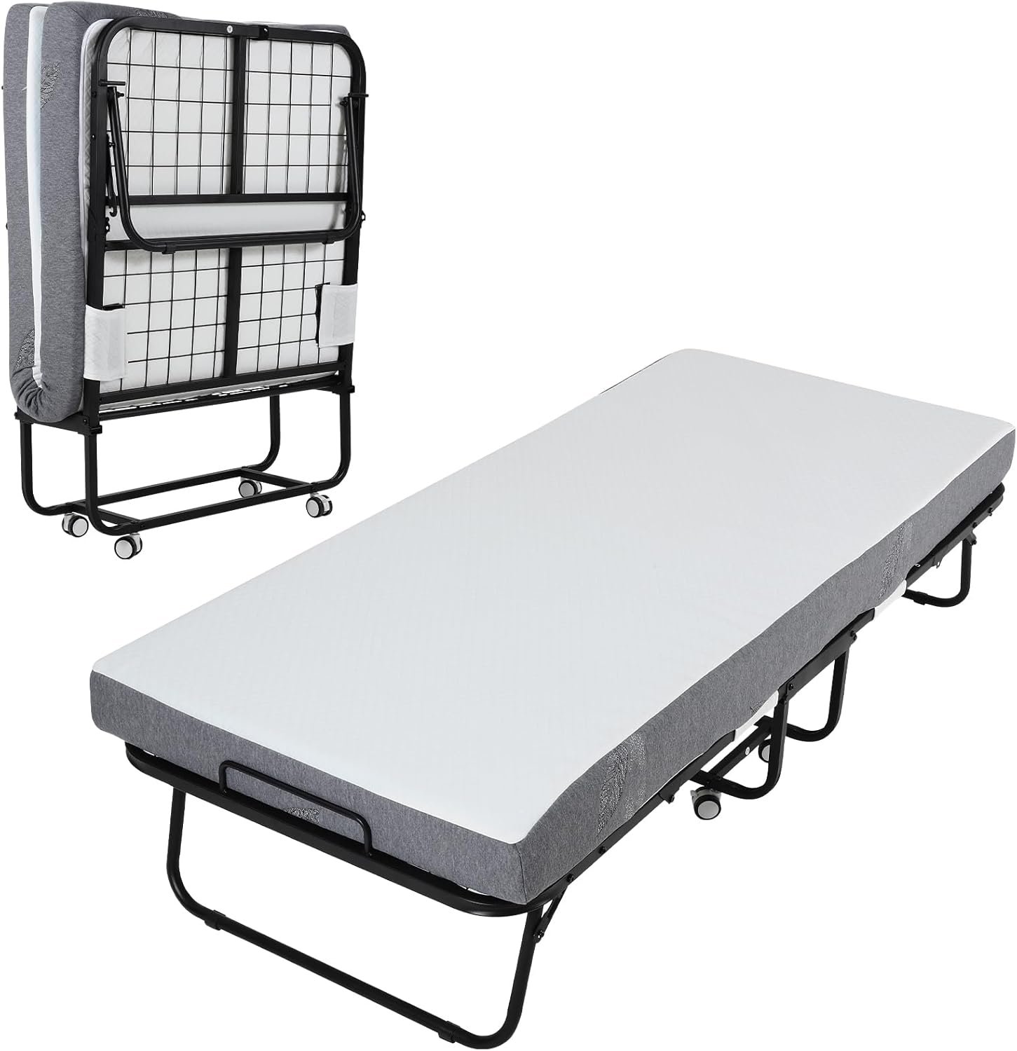 440 Lbs Load-Bearing Folding Bed with Mattress, Portable Bed for Adults with Memory Foam Mattress and Metal Frame, Guest Bed Suitable for Living Room, Office, x 31