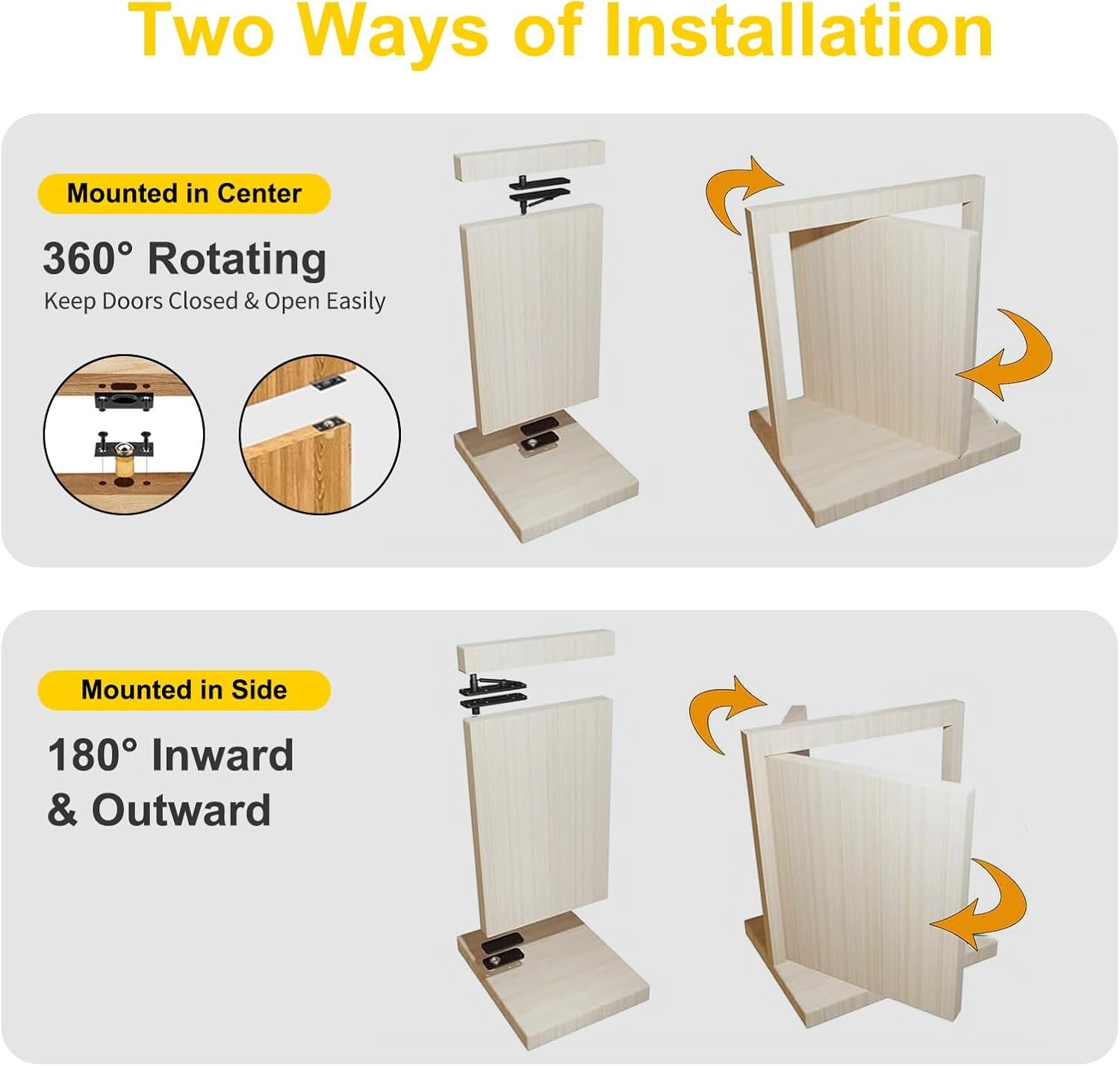 Heavy Duty Hidden Door Hinge - 600LB Load Bearing, 360° Swinging Pivot Hinge for Secret Doors, Murphy Bed, Bookcase Cabinet - Solid Stainless Steel with Hardware Kit (Black, Pack) Heavy Duty Hidden Door Hinge - 600LB Load Bearing, 360° Swinging Pivot Hinge for Secret Doors, Murphy Bed, Bookcase Cabinet - Solid Stainless Steel with Hardware Kit (Black, Pack)