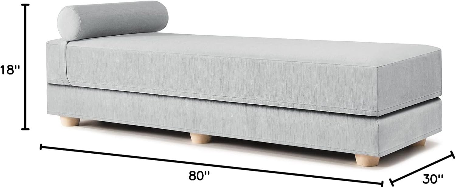 Jaxx Alon Daybed - Fold-Out Sleeper Chaise with Premium Memory Foam Queen-Size Mattress - Made in the USA - Ice