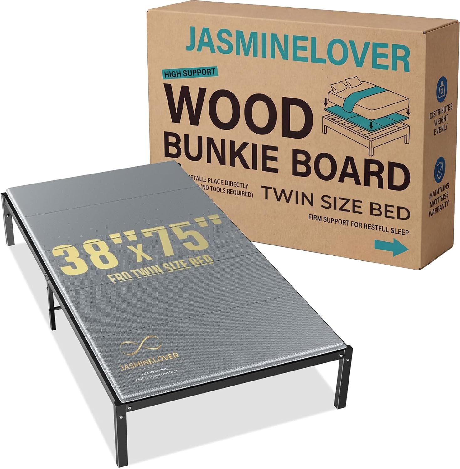 Bunkie Board Twin Size 38x75 Bed Boards for Under Mattress - Heavy Duty Reinforced Wood Support Board with Anti-Sag Design, Fits Metal Frames/Platform Beds/Sleeper Sofas