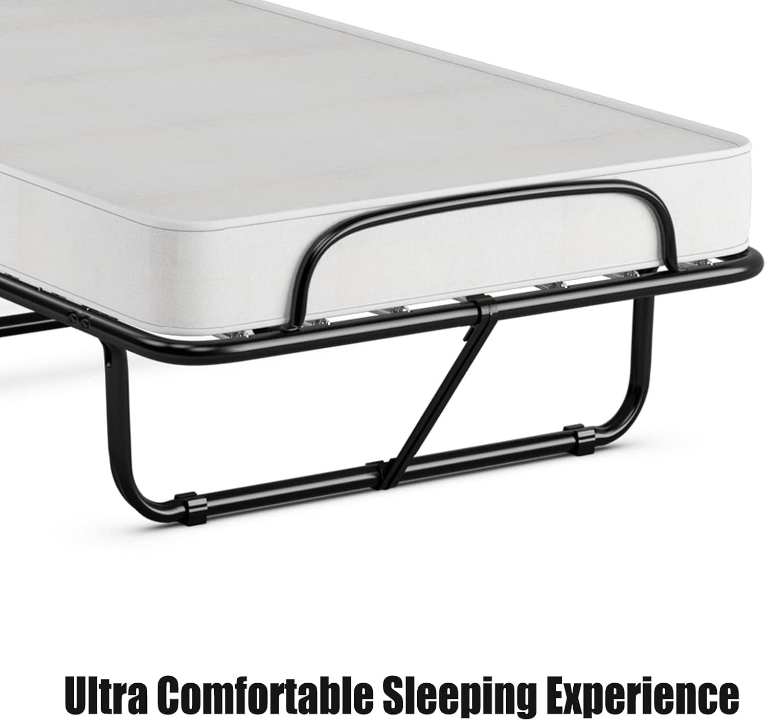 Giantex Folding Bed with Mattress for Adults, Fold up Bed with Memory Foam Mattress  Metal Frame on Wheels, Cot Size Roll Away Adult Bed, Foldable Portable Guest Bed for Easy Storage, Made in Italy